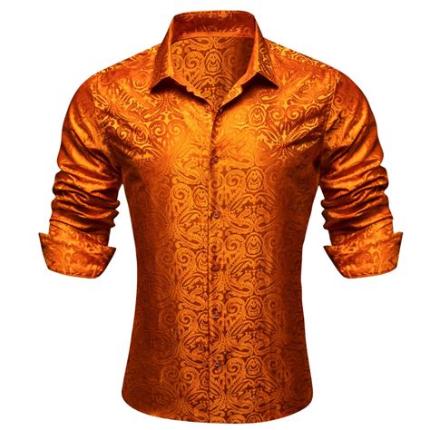 Barry. Wang Mens Orange Dress Shirt Paisley Wrinkle Free Long Sleeve B
