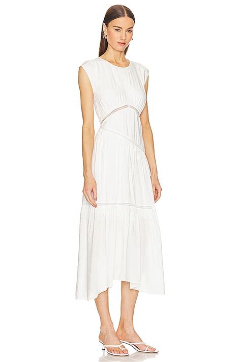 FRAME Gathered Seam Lace Inset Dress in White | REVOLVE