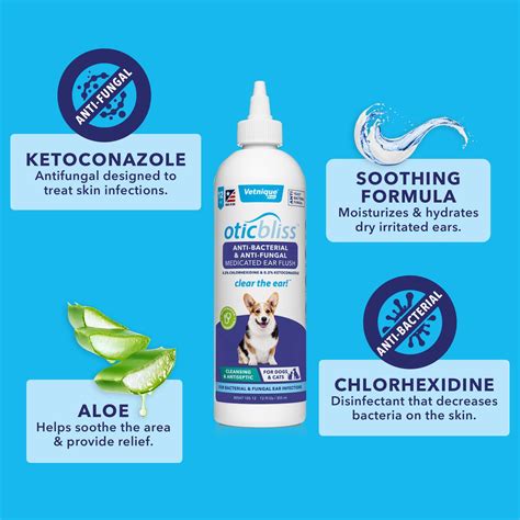 Vetnique Labs Oticbliss Ear Flush Cleaner Anti-Bacterial & Anti-Fungal Medicated Dog & Cat Ear ...