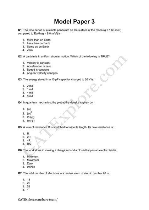 BARC Exam 2026 (OCES/DGFS) PHYSICS Model Question Papers with Answer K ...