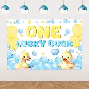 One Lucky Duck Backdrop Cute Duck 1st Birthday Party Decorations Blue ...