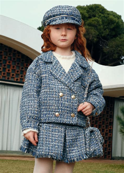 Girls tweed jacket with double fasten Sky blue | Abel & Lula