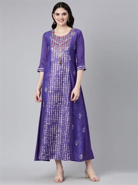 Neeru's Purple Straight Casual Printed Dress – Neerus India