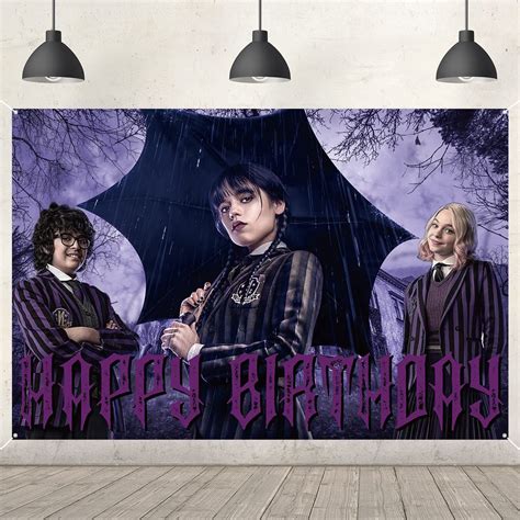 Buy Wednesday Addams Birthday Banner Photography Backdrop Addams Party ...