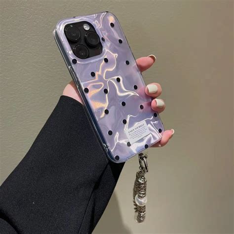 Korean Style INS Style Taro Purple Ripple Texture with Black Polka Dot ...