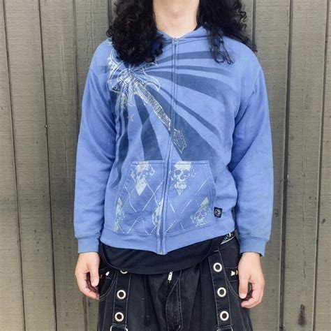 Men's Blue and White Hoodie | Depop