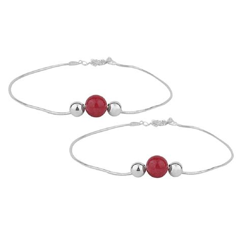 KUKSHYA 925 Pure Silver 3 Moving Ball Threaded Snake Pattern Anklet ...