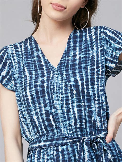 Women's Blue Tie & Dye Print Overlap Jumpsuit – Stylestone