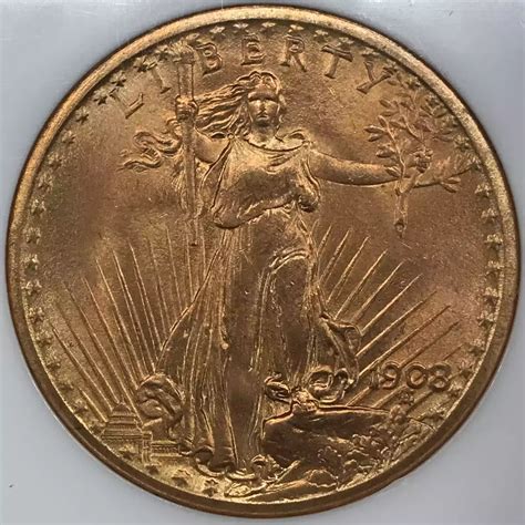 1908 Saint Gaudens $20 Gold Double Eagle NGC MS-66 NO MOTTO - Old ...