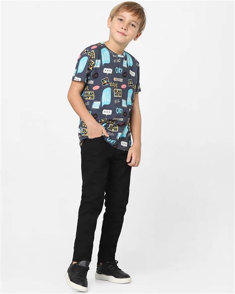 Buy Navy Blue Printed Crew Neck T-shirt for Boys Online at Jack&Jones ...