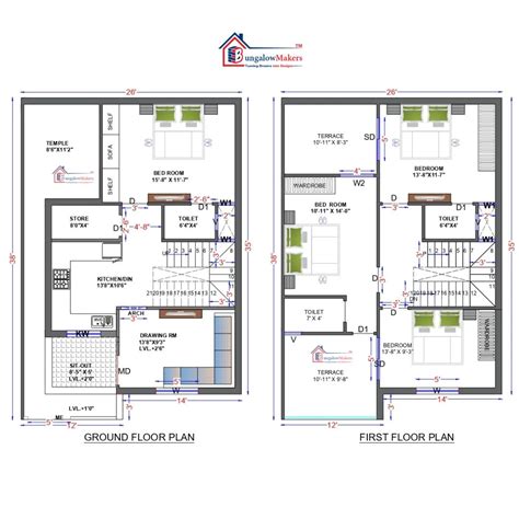 26x36 House Plans and Designs | 936 sqft House Floor Plans | 26*36 ...