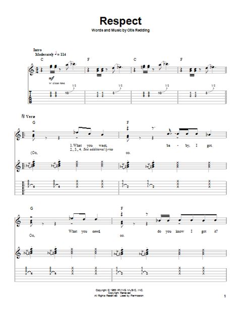 Respect Guitar Tab by Aretha Franklin (Guitar Tab – 27853)