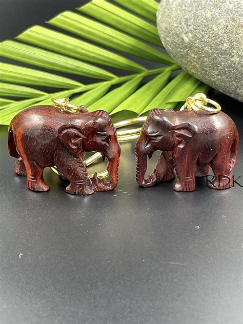 RDK Hancrafted Original Red Sandalwood Elephant Engraved Keyring Key ...