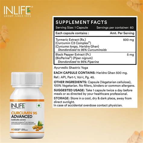 Curcumin 95% with Bioperine | Inlife Turmeric Extract 500mg Capsules ...