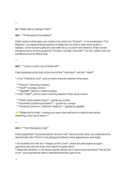 Plato's Statecraft: Justice, Governance, and Political Philosophy - Studocu