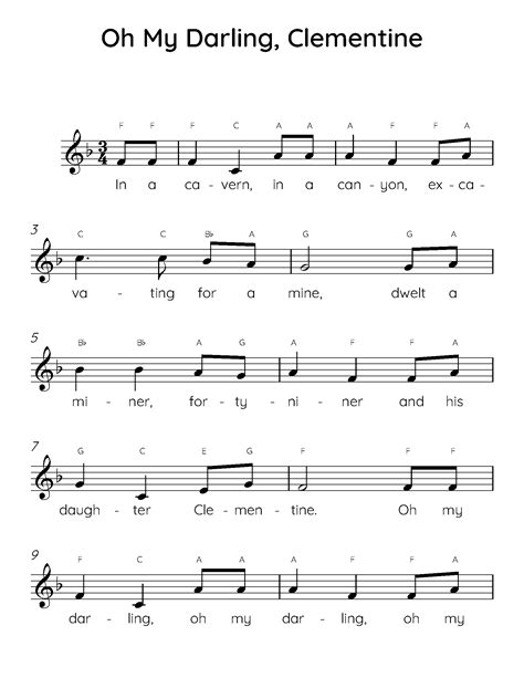 Oh My Darling Clementine Easy Piano Sheet Music