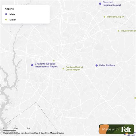 North Carolina Airports Map Airports In The City Of Charlotte, North