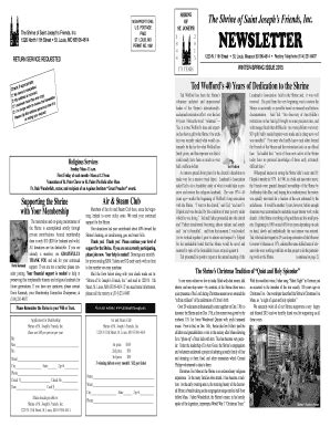 Fillable Online shrineofstjoseph SHRINE NEWSLETTER Winter Spring 2015 ...