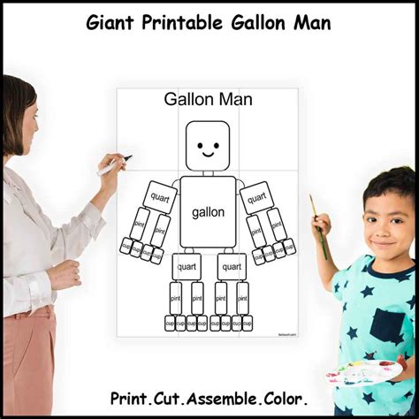 Large Printable Gallon Man | 4, 9, 16 sheets of paper