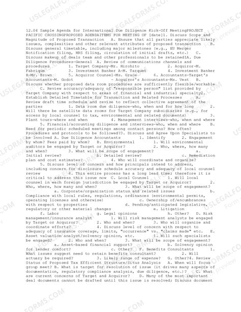 Michigan Sample Agenda for International Due Diligence KickOff Meeting ...