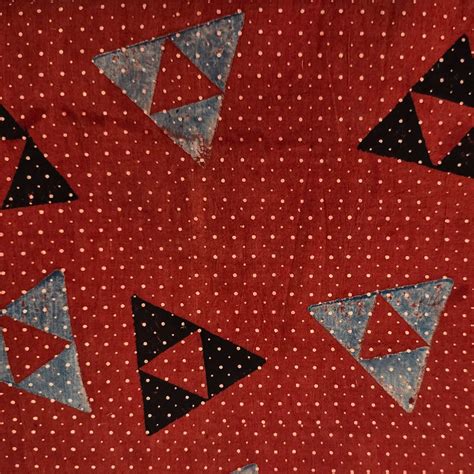 Pure Cotton Ajrak Red With Black And Rust Blue Triangle Hand Block Pri ...
