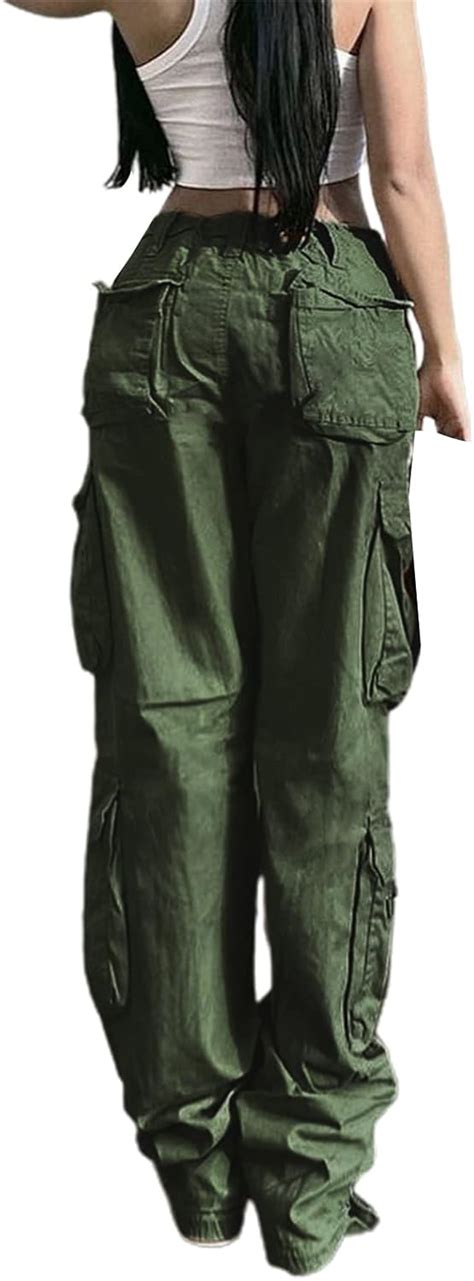 Buy Women Y2k Low Waist Gothic Cargo Wide Leg Baggy Jeans Harajuku ...