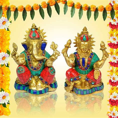 Buy Reiki Crystal Products Brass Ganesh Lakshmi Idol | Pital Ganesha ...