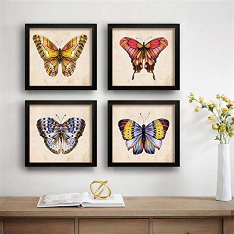 SAF Set of 4 Beautiful Butterfly Modern Art UV Coated Home Decorative ...