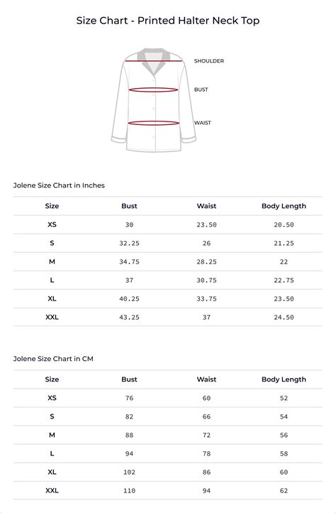 Printed Halter Neck Top Size Chart – Jolene