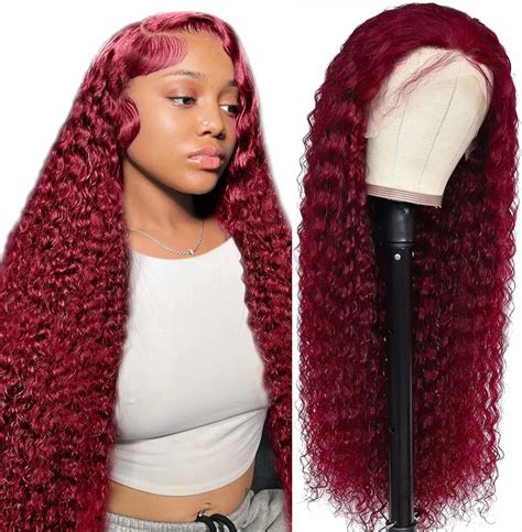 Amazon.com : Kivolin 99j Burgundy Lace Front Wigs Human Hair 28 Inch ...