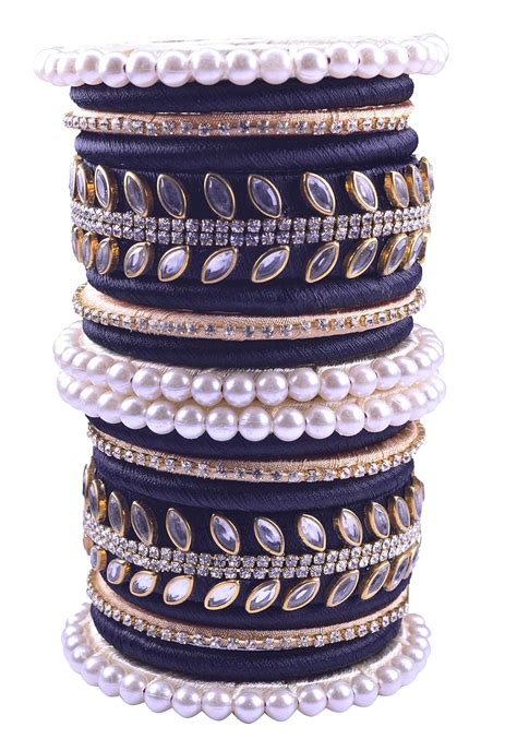Buy CRAFT LOVE Designer Pearl Beaded Silk Thread Bangles Set, Handmade ...