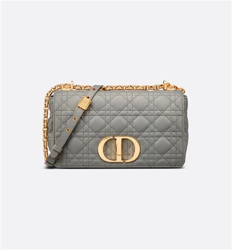 Medium Dior Caro Bag Stone Gray Supple Cannage Calfskin | DIOR