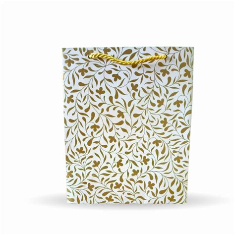 Premium Gold Floral Printed Paper Gift Bag with Rope Handle (7 × 8.5 × ...