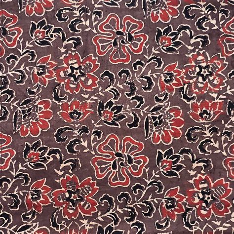 Pure Cotton Ajrak Brown With Red Flower Jaal Hand Block Print Fabric ...