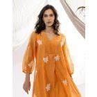 Orange Chikankari Chanderi Mul Kurta with Pants - Set of 2