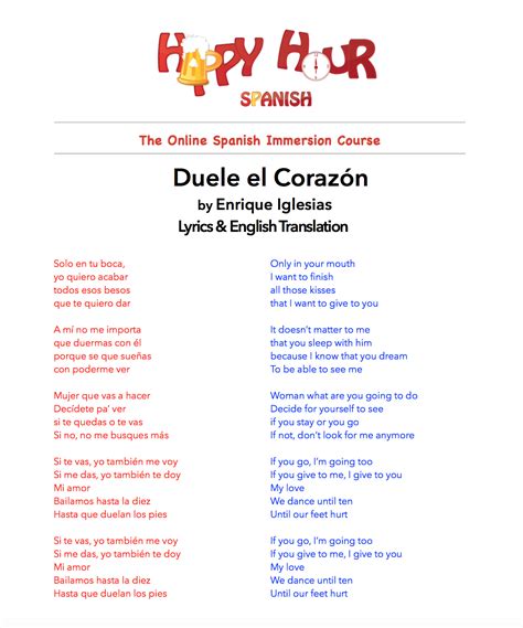 Duele el Corazon Lyrics and English Translation - Spanish Lesson