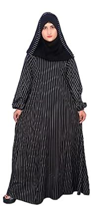 Buy DUA ABAYA Women's Important Nida Fabric Lining Stripe Pattern Abaya ...