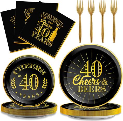 Amazon.com: 96 Pcs Cheers 40th Birthday Plates and Napkins Party ...