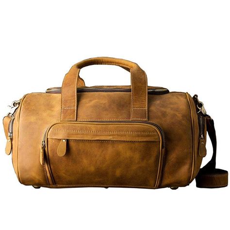 Mens Leather Duffle Bag with Pockets - Woosir