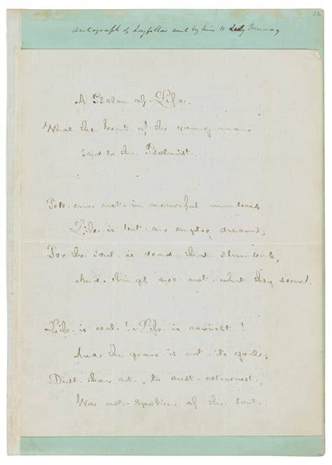 Henry Wadsworth Longfellow (1807-1882), Autograph manuscript signed ...