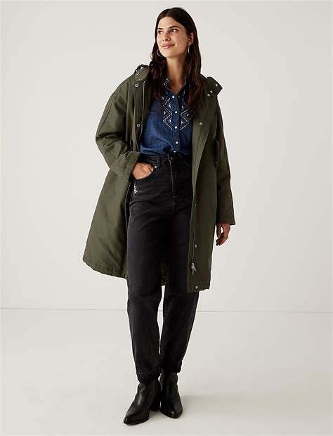 Buy Cotton Rich Hooded Longline Parka at Marks & Spencer