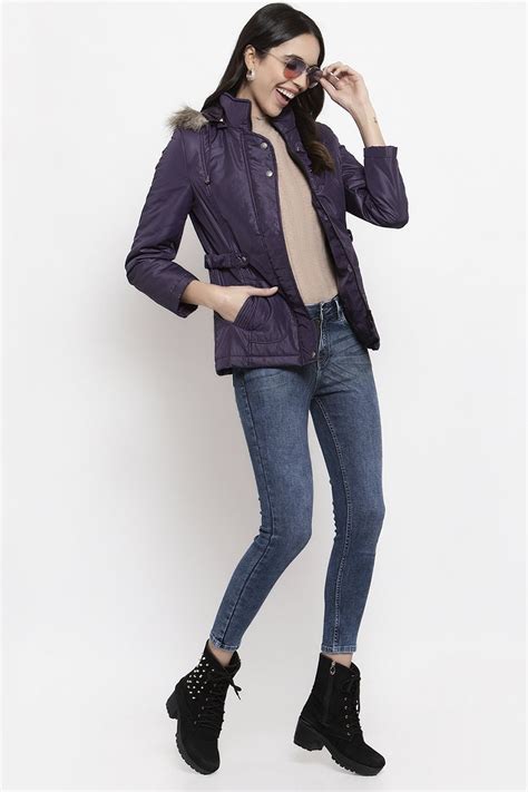 Buy Gipsy Mauve Self Design Polyester Hoodie Jacket - Gipsy Online