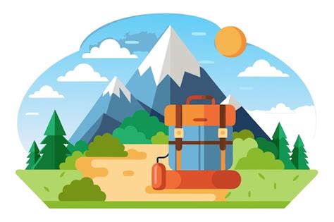 Backpack and sleeping bag in mountainous landscape | Premium AI ...