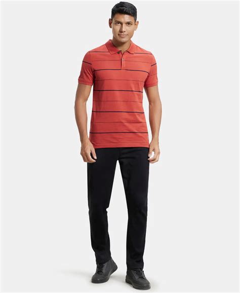 Buy Super Combed Cotton Rich Striped Half Sleeve Polo T-Shirt ...