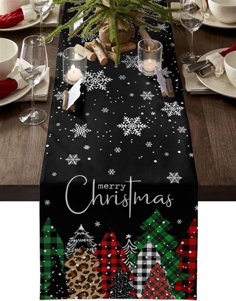 Amazon.com: Christmas Table Runners Buffalo Plaid Leopard Christmas ...