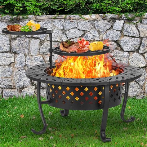 Amazon.com : Panovue 36 Inch Fire Pit with 2 BBQ Grills, Wood Burning ...