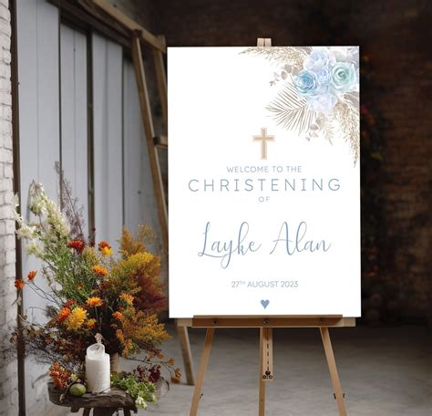 Personalised Blue Pampas Rose Baptism, Christening, Dedication ...