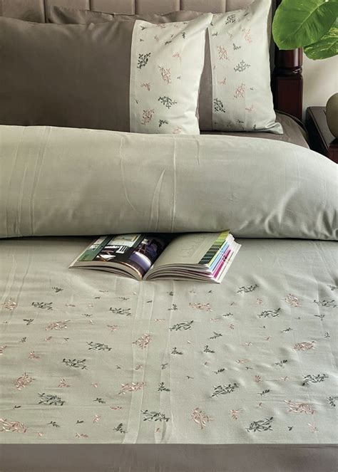 Get Floral Embroidered Sage Green & Olive Green Duvet Set at ₹ 9499 ...