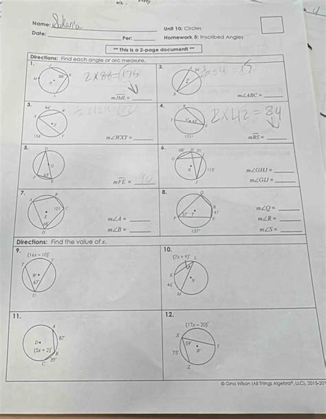 Solved: a(h perty _ Name: Unit 10: Circles Date: _Per: Homework 5 ...