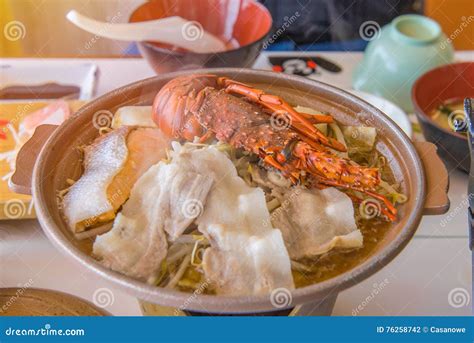 Japanese Seafood Hot Pot with Beef and Shrimp or Lobster Stock Photo ...